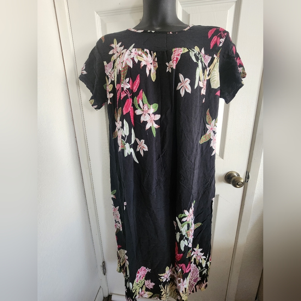 Shein Black Floral Midi Dress with Pink & White Blossoms Size 2xl